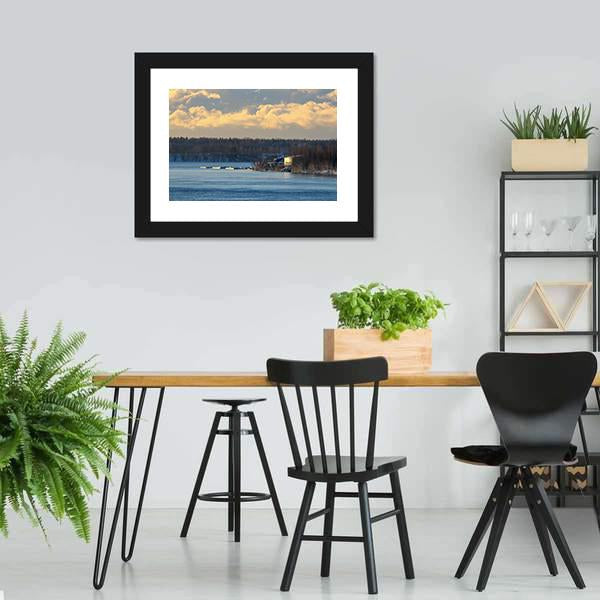 Cloudy Sky Over River Panoramic Canvas Wall Art-1 Piece-36" x 12"-Tiaracle