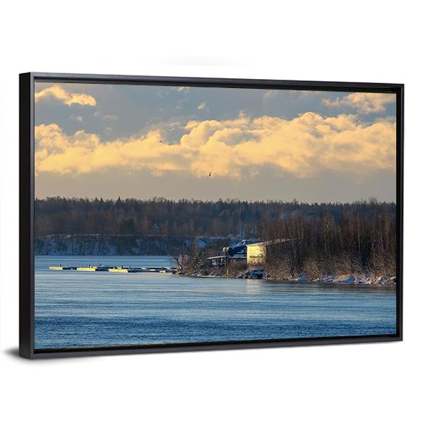 Cloudy Sky Over River Panoramic Canvas Wall Art-1 Piece-36" x 12"-Tiaracle