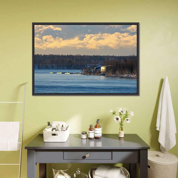 Cloudy Sky Over River Panoramic Canvas Wall Art-1 Piece-36" x 12"-Tiaracle