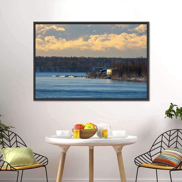 Cloudy Sky Over River Panoramic Canvas Wall Art-1 Piece-36" x 12"-Tiaracle