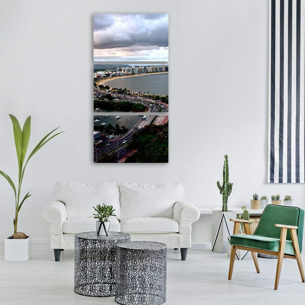 Cloudy Skyline With Bridge Vertical Canvas Wall Art-3 Vertical-Gallery Wrap-12" x 25"-Tiaracle