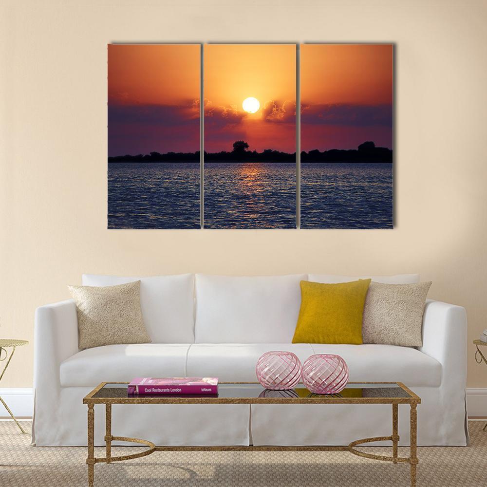 Cloudy Sunset On Lake Canvas Wall Art-3 Horizontal-Gallery Wrap-37" x 24"-Tiaracle