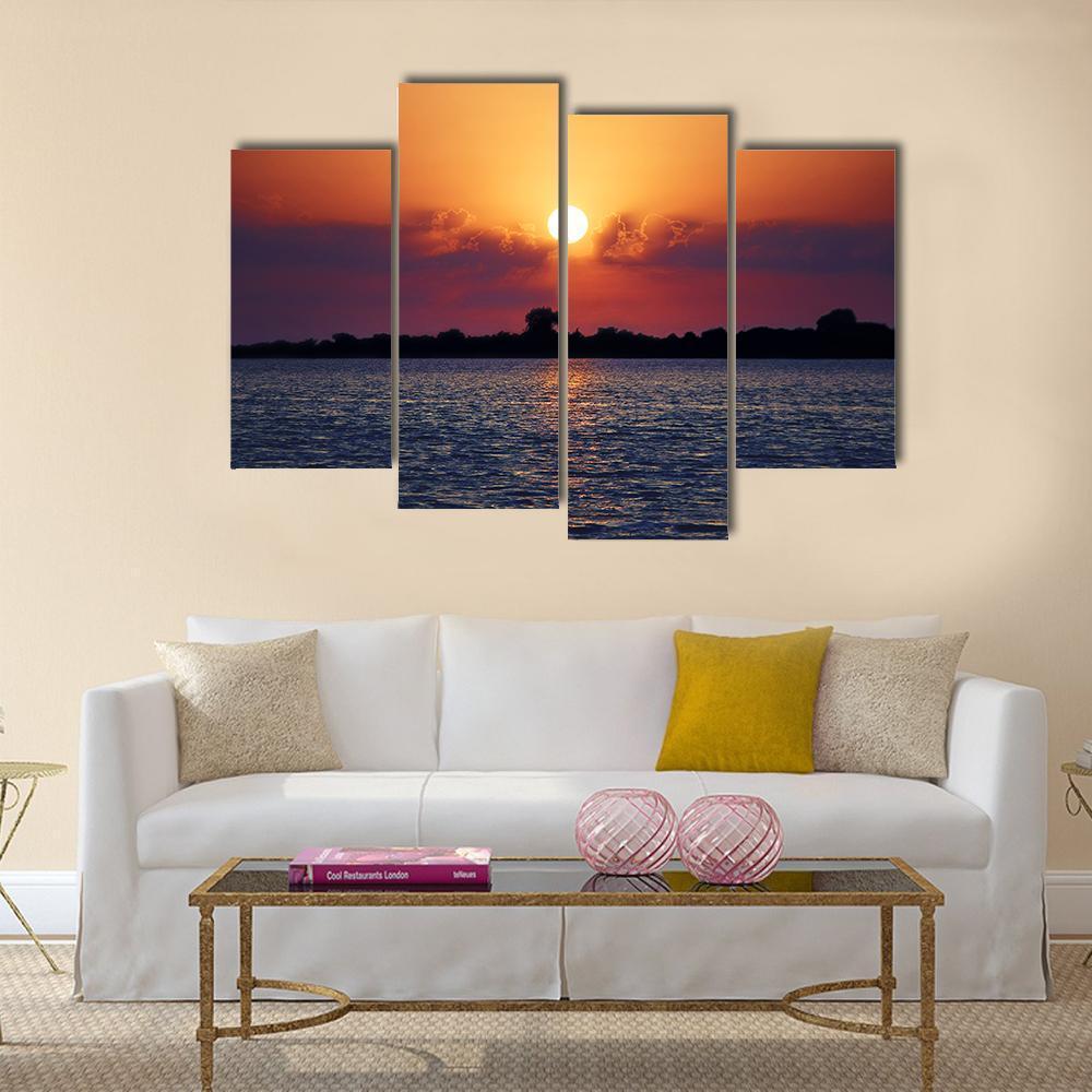 Cloudy Sunset On Lake Canvas Wall Art-4 Pop-Gallery Wrap-50" x 32"-Tiaracle
