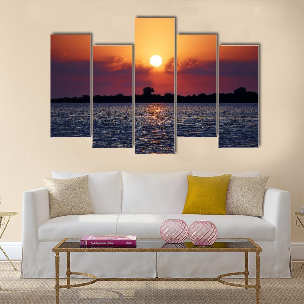 Cloudy Sunset On Lake Canvas Wall Art-5 Pop-Gallery Wrap-47" x 32"-Tiaracle