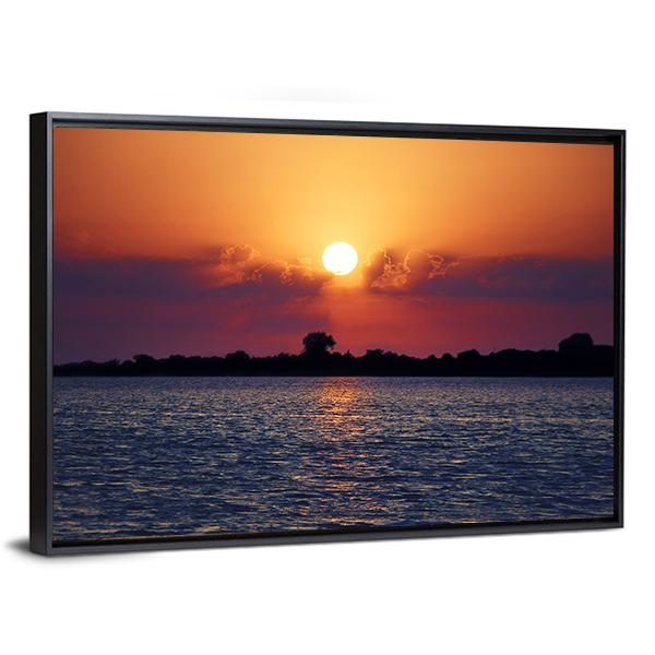 Cloudy Sunset On Lake Canvas Wall Art-3 Horizontal-Gallery Wrap-25" x 16"-Tiaracle