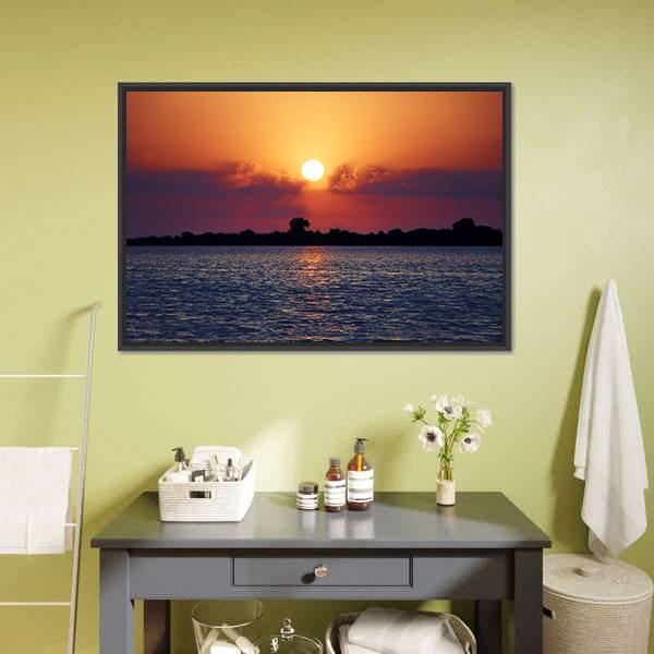Cloudy Sunset On Lake Canvas Wall Art-3 Horizontal-Gallery Wrap-25" x 16"-Tiaracle
