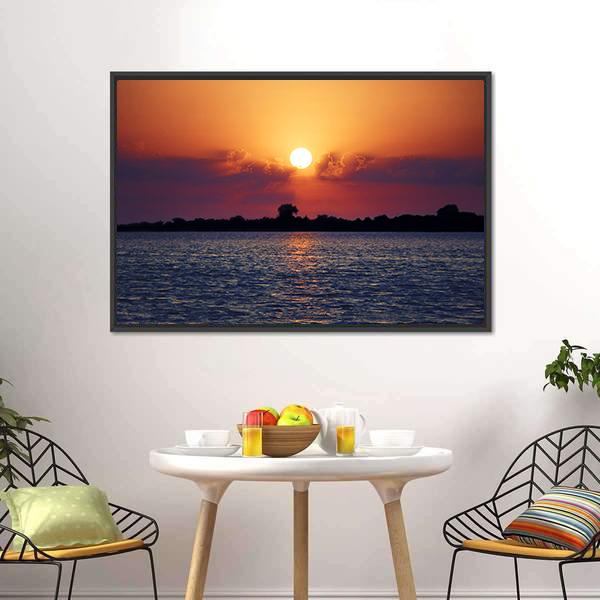 Cloudy Sunset On Lake Canvas Wall Art-1 Piece-Floating Frame-24" x 16"-Tiaracle