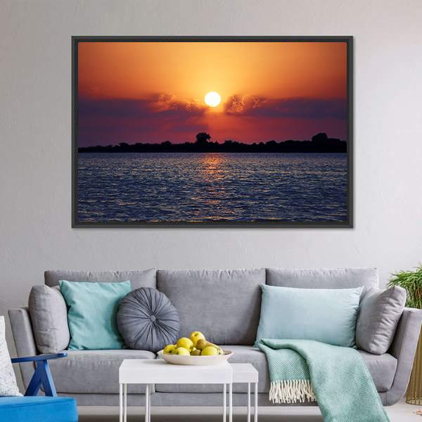 Cloudy Sunset On Lake Canvas Wall Art-3 Horizontal-Gallery Wrap-25" x 16"-Tiaracle