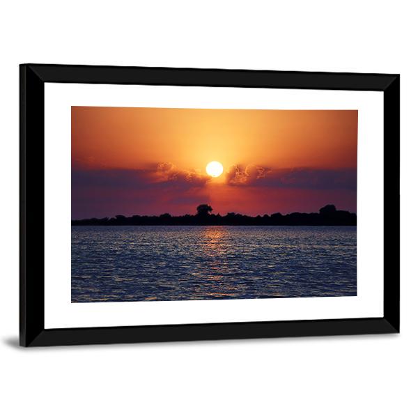Cloudy Sunset On Lake Canvas Wall Art-3 Horizontal-Gallery Wrap-25" x 16"-Tiaracle