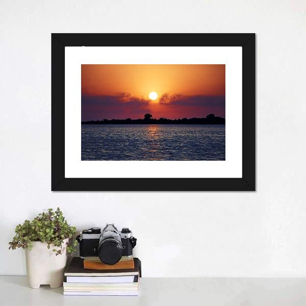 Cloudy Sunset On Lake Canvas Wall Art-3 Horizontal-Gallery Wrap-25" x 16"-Tiaracle