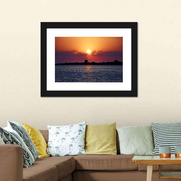 Cloudy Sunset On Lake Canvas Wall Art-1 Piece-Framed Print-20" x 16"-Tiaracle