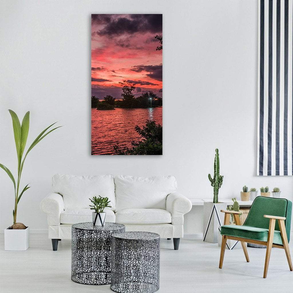 Cloudy Sunset Over Sea Landscape Vertical Canvas Wall Art-1 Vertical-Gallery Wrap-12" x 24"-Tiaracle