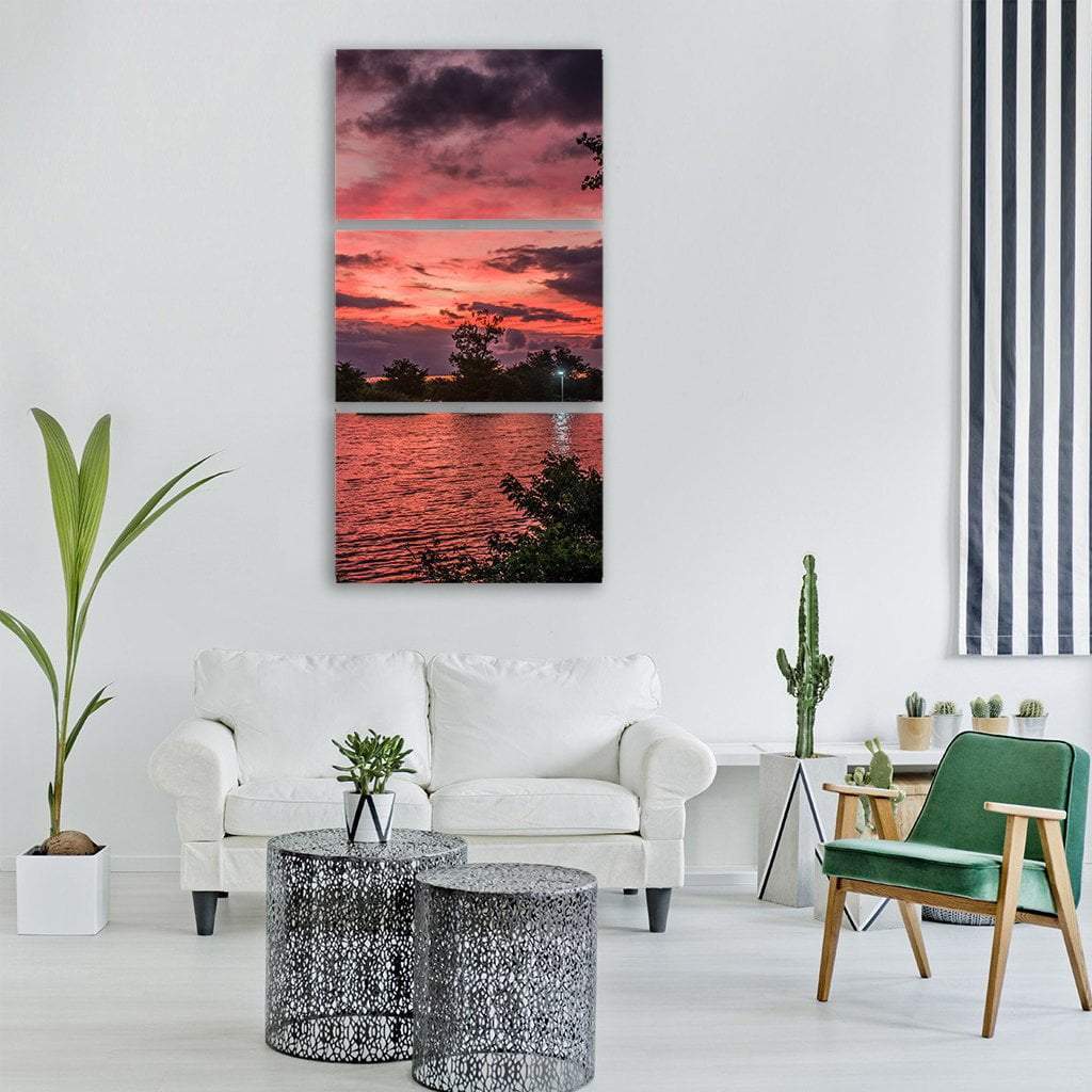 Cloudy Sunset Over Sea Landscape Vertical Canvas Wall Art-3 Vertical-Gallery Wrap-12" x 25"-Tiaracle