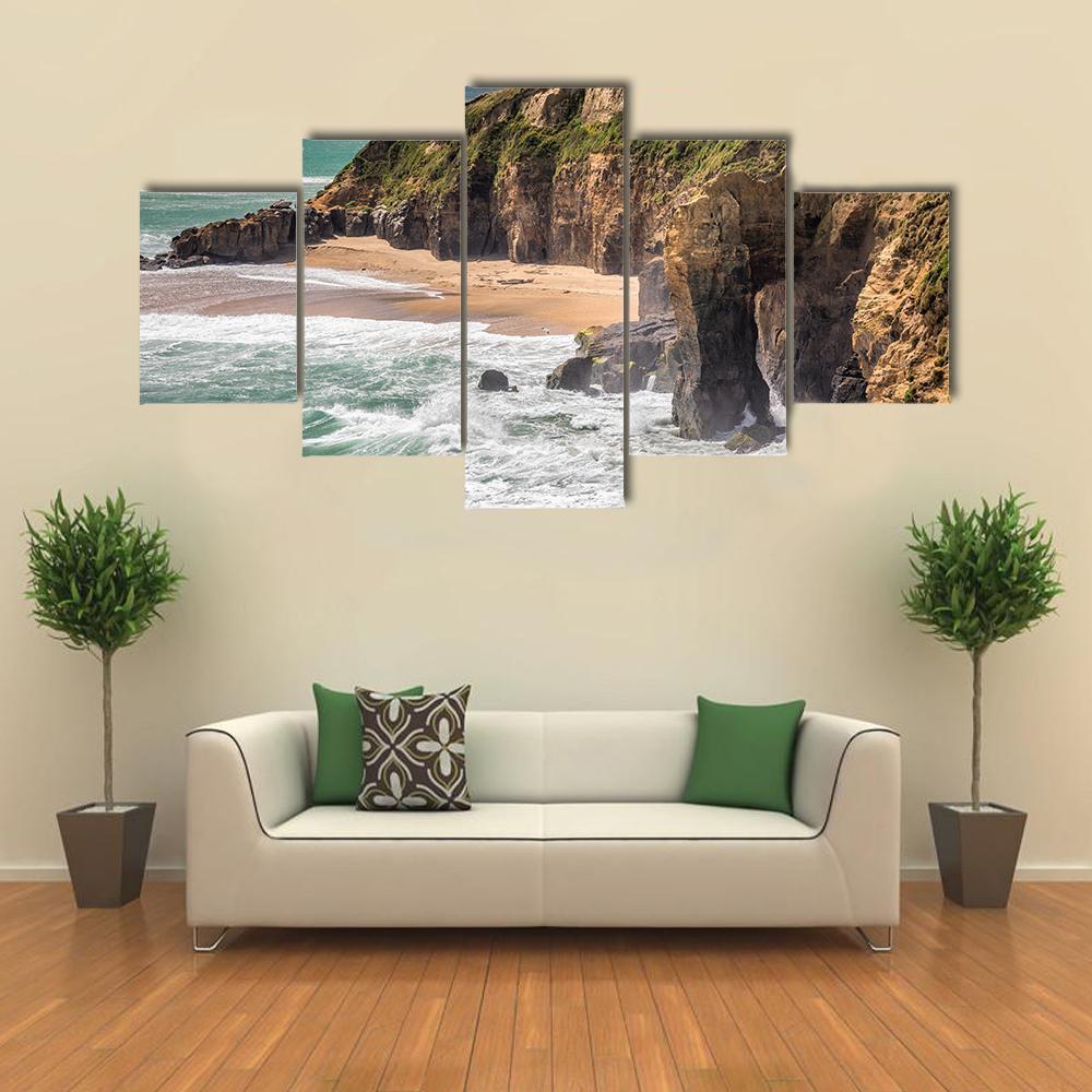 Coast In New Zealand Canvas Wall Art-5 Star-Gallery Wrap-62" x 32"-Tiaracle