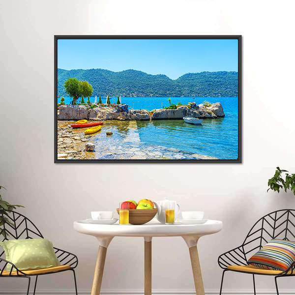 Coast Of Kalekoy Canvas Wall Art-1 Piece-Floating Frame-24" x 16"-Tiaracle