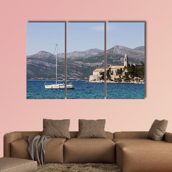 Yacht On Lopud Island Canvas Wall Art-1 Piece-Gallery Wrap-48" x 32"-Tiaracle
