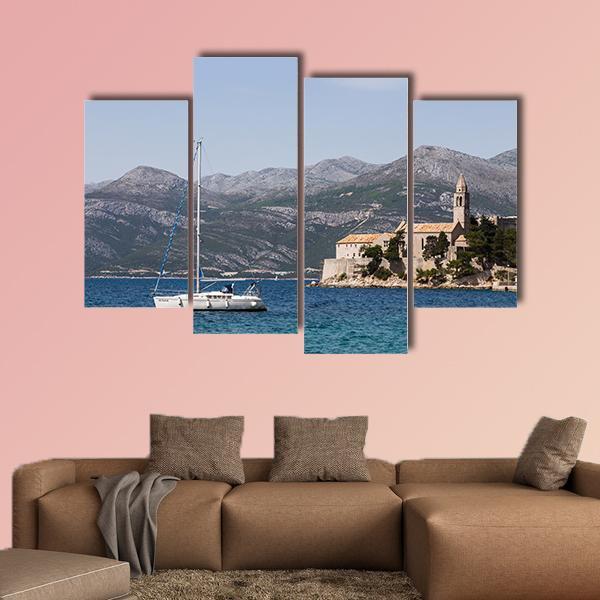 Yacht On Lopud Island Canvas Wall Art-4 Pop-Gallery Wrap-50" x 32"-Tiaracle