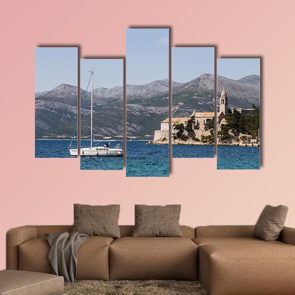 Yacht On Lopud Island Canvas Wall Art-5 Pop-Gallery Wrap-47" x 32"-Tiaracle