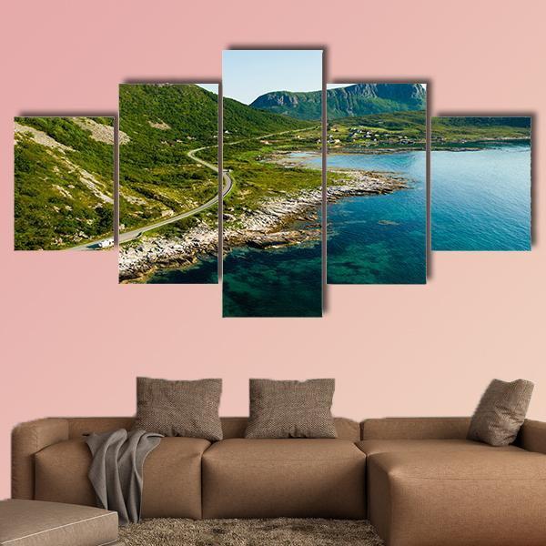 Coast Of Vestvagoy Island Canvas Wall Art-5 Star-Gallery Wrap-62" x 32"-Tiaracle
