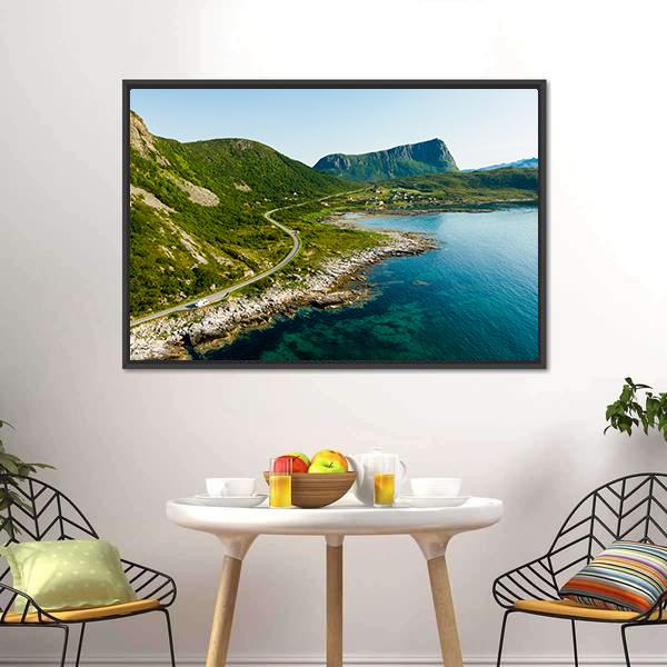 Coast Of Vestvagoy Island Canvas Wall Art-1 Piece-Floating Frame-24" x 16"-Tiaracle