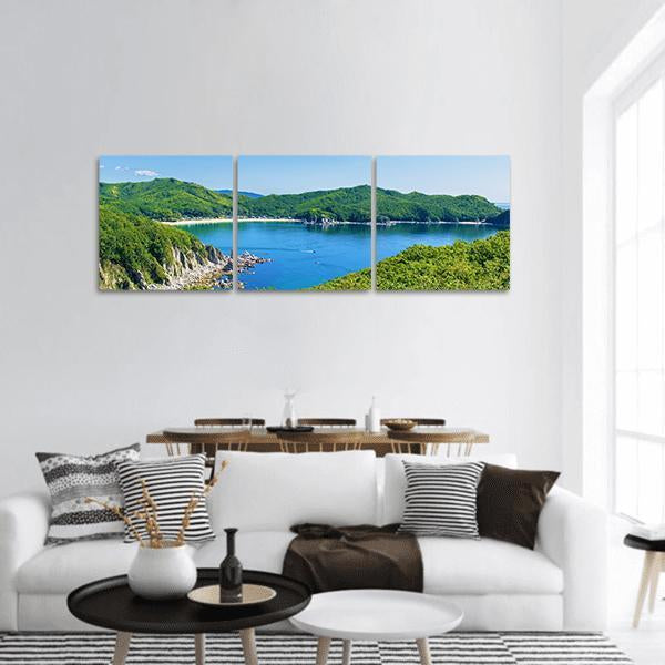 Bay And Mountains Panoramic Canvas Wall Art-3 Piece-25" x 08"-Tiaracle