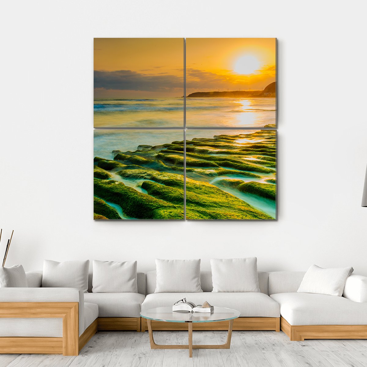 Coastal Stone Trench Of Laomei Coast In Taipei Taiwan Canvas Wall Art-4 Square-Gallery Wrap-17" x 17"-Tiaracle