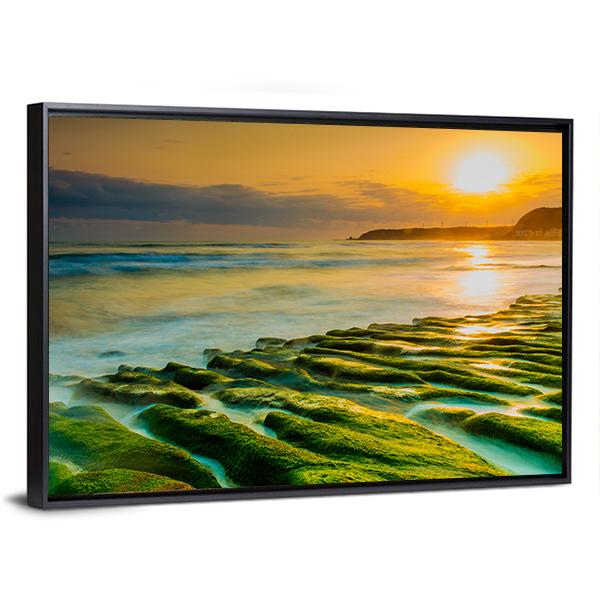 Coastal Stone Trench Of Laomei Coast In Taipei Taiwan Canvas Wall Art-3 Horizontal-Gallery Wrap-25" x 16"-Tiaracle