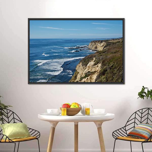 Coastal View In California Canvas Wall Art-1 Piece-Floating Frame-24" x 16"-Tiaracle