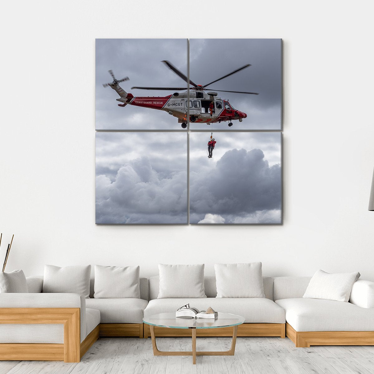 Coastguard Helicopter Canvas Wall Art-4 Square-Gallery Wrap-17" x 17"-Tiaracle