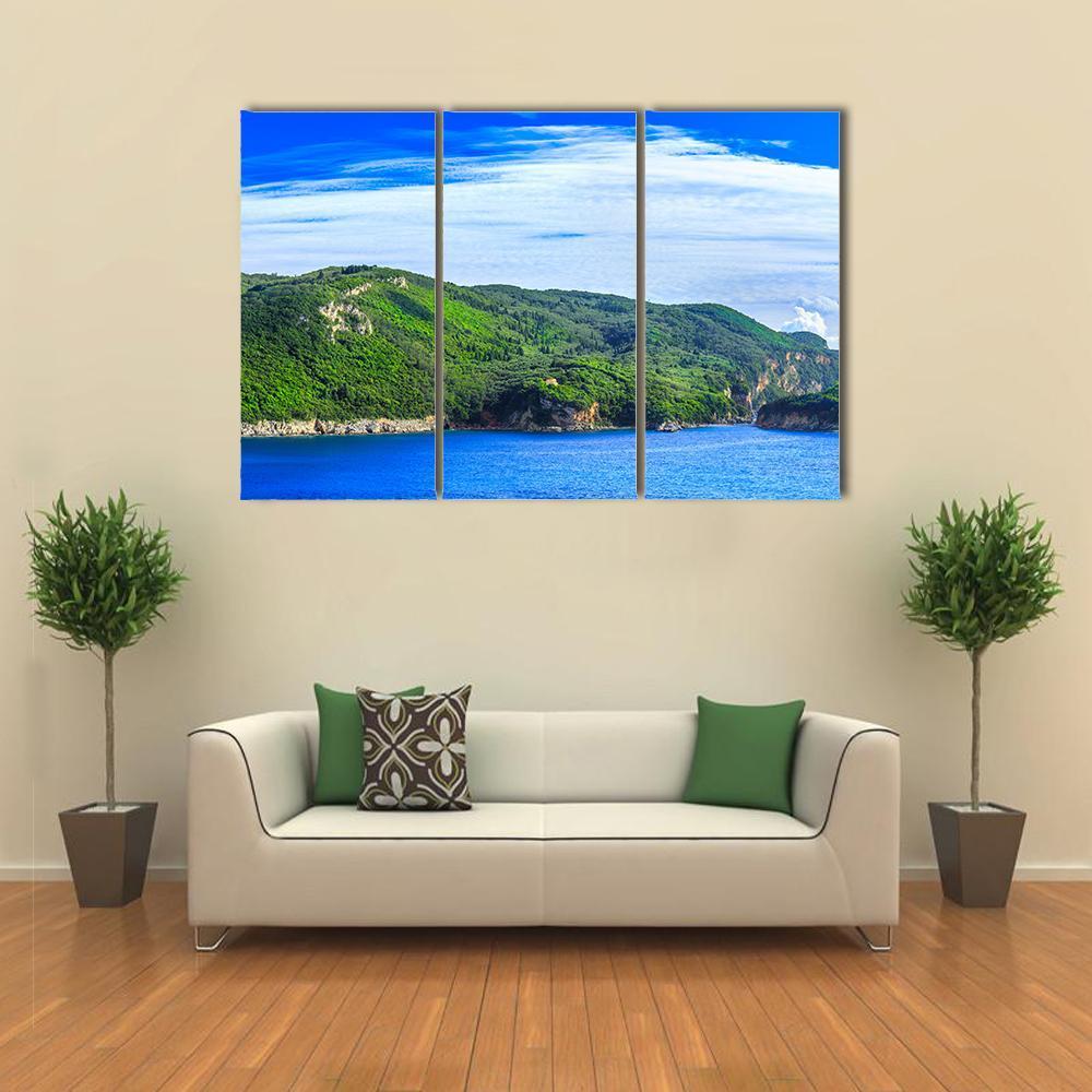 Coastline In Greece Canvas Wall Art-3 Horizontal-Gallery Wrap-37" x 24"-Tiaracle