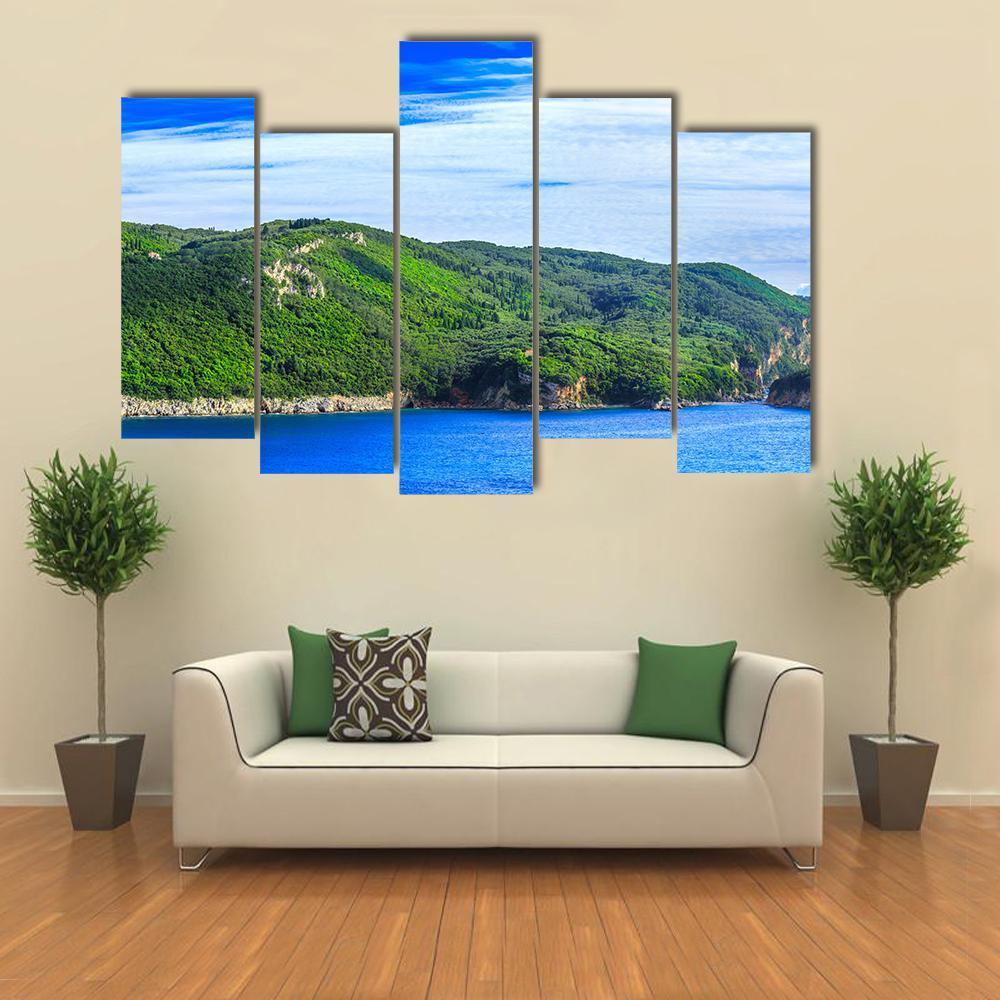 Coastline In Greece Canvas Wall Art-5 Pop-Gallery Wrap-47" x 32"-Tiaracle