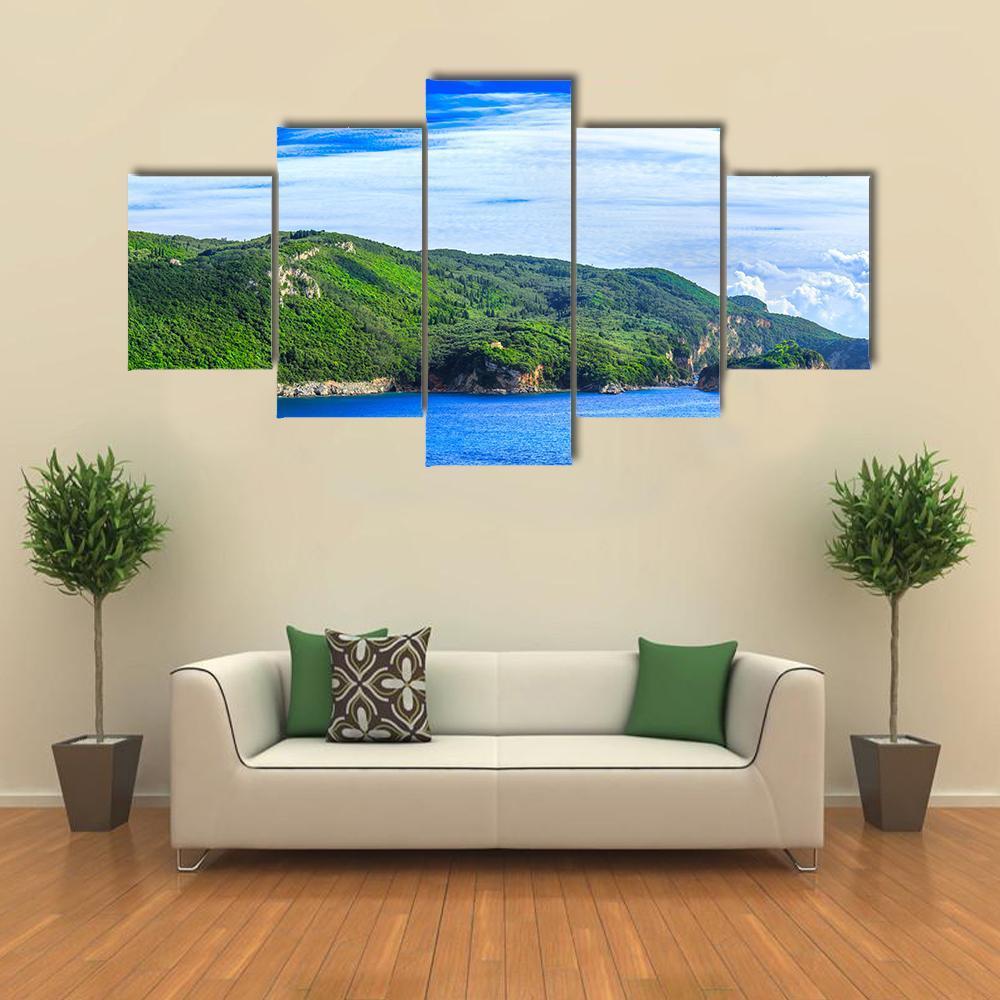 Coastline In Greece Canvas Wall Art-5 Star-Gallery Wrap-62" x 32"-Tiaracle