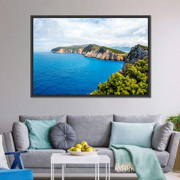 Coastline Of Lefkada Island Panoramic Canvas Wall Art-1 Piece-36" x 12"-Tiaracle