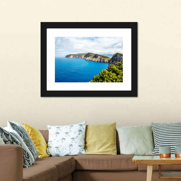 Coastline Of Lefkada Island Panoramic Canvas Wall Art-1 Piece-36" x 12"-Tiaracle