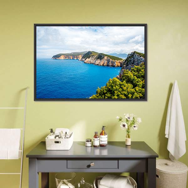 Coastline Of Lefkada Island Panoramic Canvas Wall Art-1 Piece-36" x 12"-Tiaracle