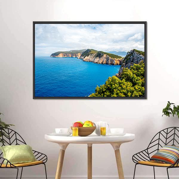 Coastline Of Lefkada Island Panoramic Canvas Wall Art-1 Piece-36" x 12"-Tiaracle