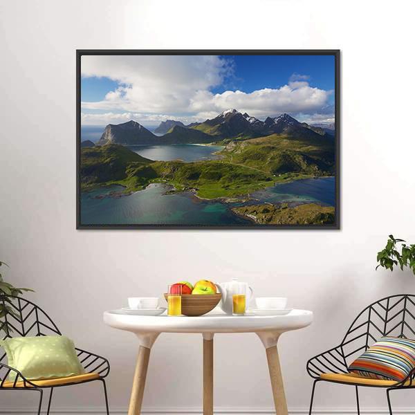 Coastline On Lofoten Islands Canvas Wall Art-1 Piece-Floating Frame-36" x 24"-Tiaracle