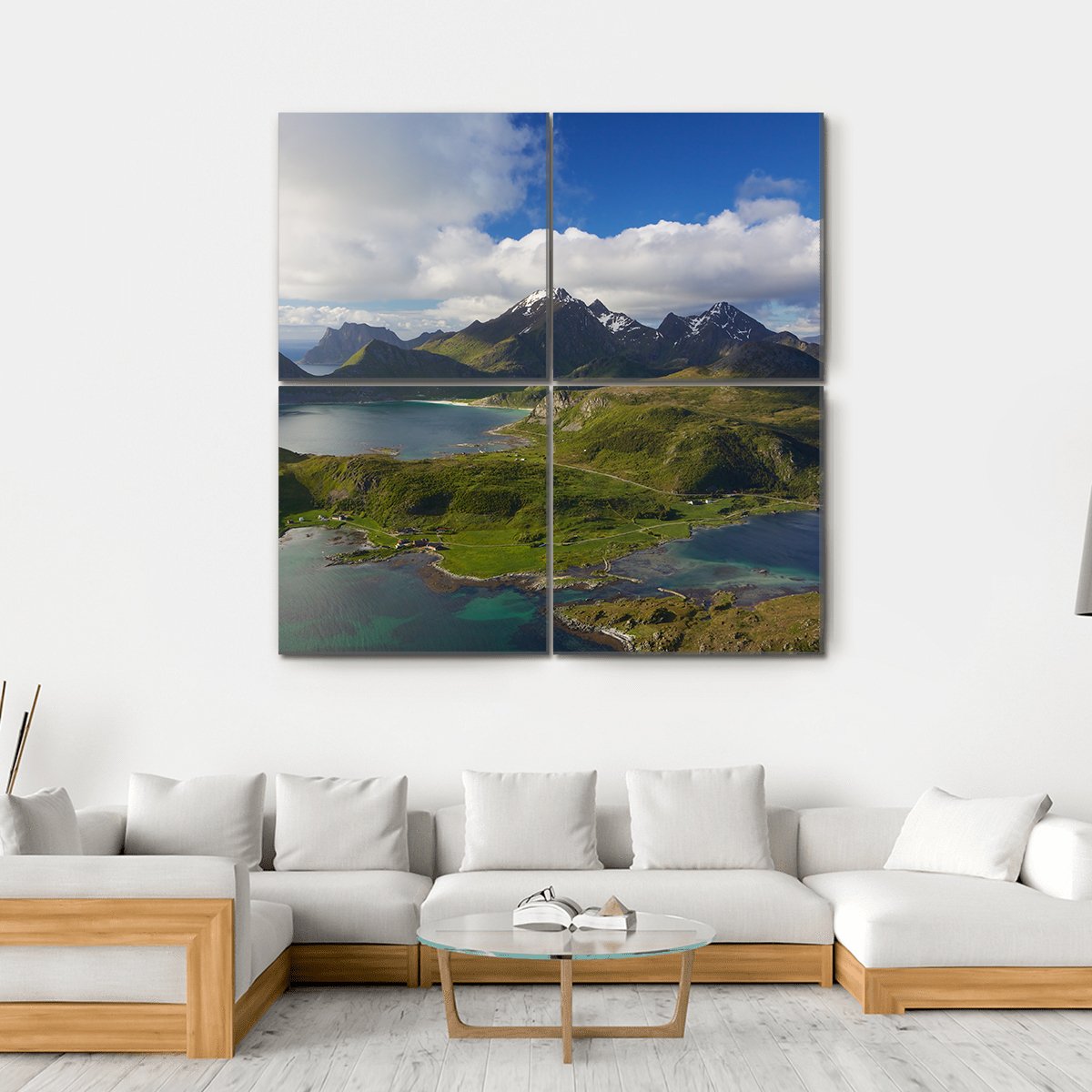 Coastline On Lofoten Islands Canvas Wall Art-4 Square-Gallery Wrap-17" x 17"-Tiaracle