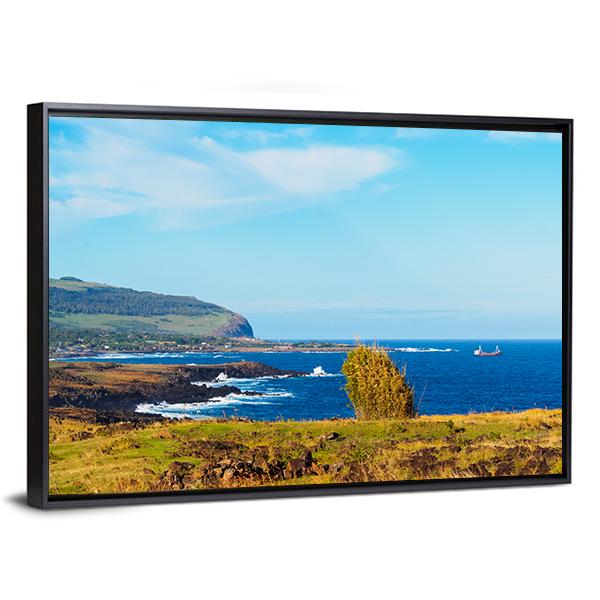 Coastline Towards Hanga Roa Canvas Wall Art-3 Horizontal-Gallery Wrap-25" x 16"-Tiaracle