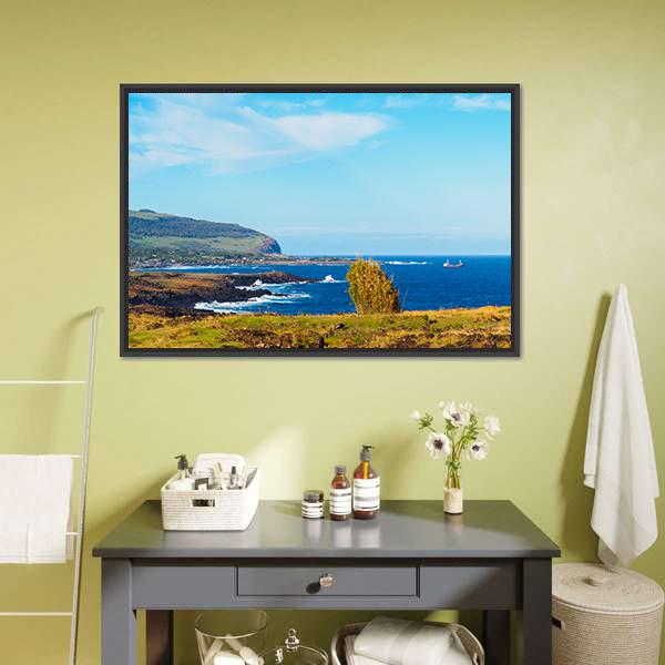 Coastline Towards Hanga Roa Canvas Wall Art-1 Piece-Floating Frame-24" x 16"-Tiaracle