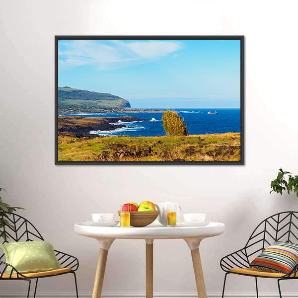 Coastline Towards Hanga Roa Canvas Wall Art-3 Horizontal-Gallery Wrap-25" x 16"-Tiaracle