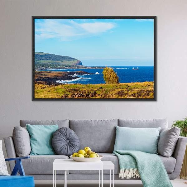 Coastline Towards Hanga Roa Canvas Wall Art-3 Horizontal-Gallery Wrap-25" x 16"-Tiaracle