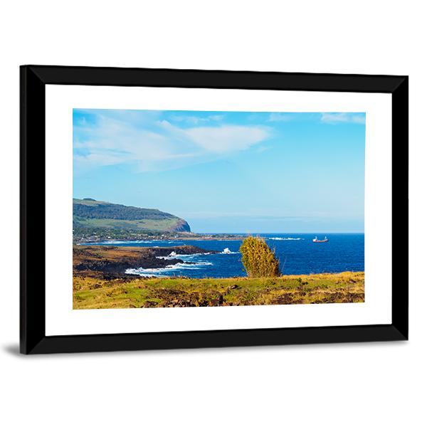 Coastline Towards Hanga Roa Canvas Wall Art-3 Horizontal-Gallery Wrap-25" x 16"-Tiaracle