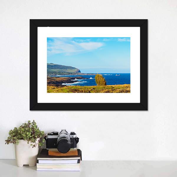 Coastline Towards Hanga Roa Canvas Wall Art-1 Piece-Framed Print-20" x 16"-Tiaracle