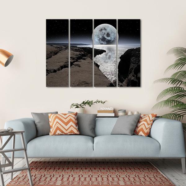 Coastline With Bright Moon Canvas Wall Art-4 Horizontal-Gallery Wrap-34" x 24"-Tiaracle