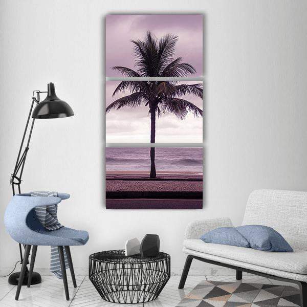Coconut Tree On Beach Vertical Canvas Wall Art-3 Vertical-Gallery Wrap-12" x 25"-Tiaracle