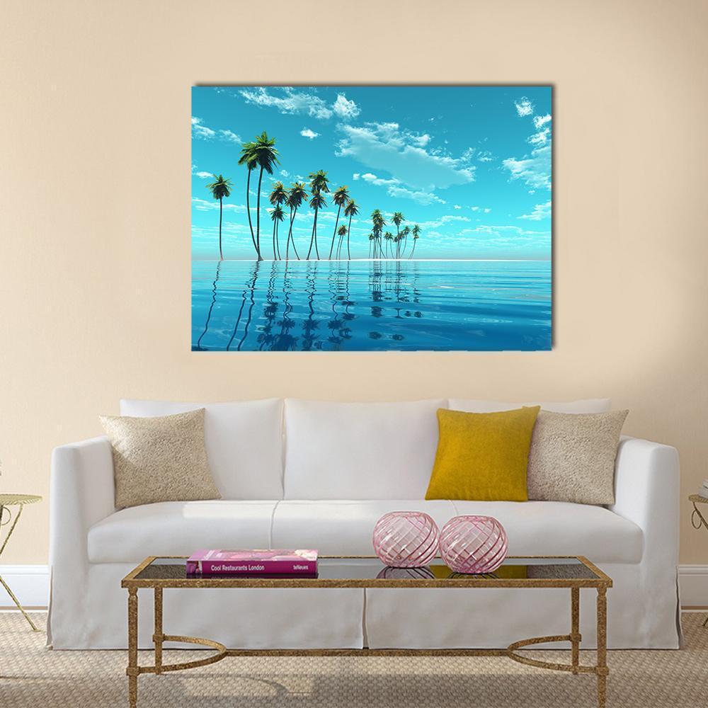 Coconut Trees At Tropic Sea Canvas Wall Art-1 Piece-Gallery Wrap-48" x 32"-Tiaracle