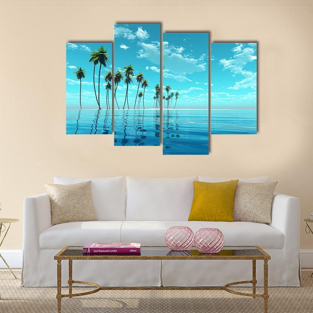Coconut Trees At Tropic Sea Canvas Wall Art-4 Pop-Gallery Wrap-50" x 32"-Tiaracle