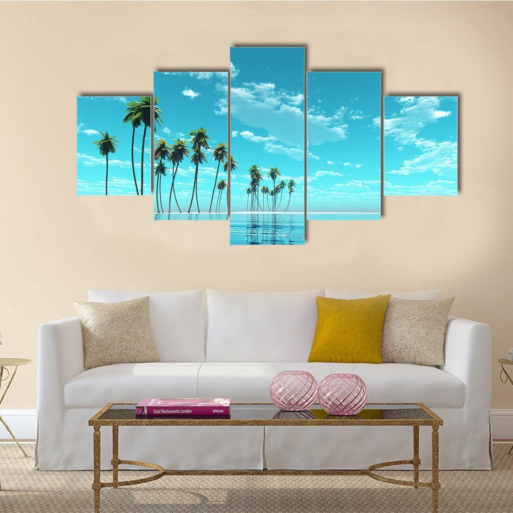 Coconut Trees At Tropic Sea Canvas Wall Art-5 Star-Gallery Wrap-62" x 32"-Tiaracle