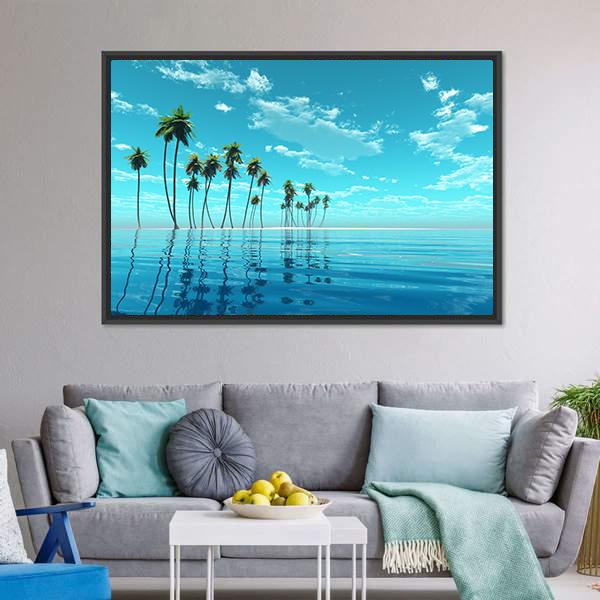Coconut Trees At Tropic Sea Canvas Wall Art-3 Horizontal-Gallery Wrap-25" x 16"-Tiaracle